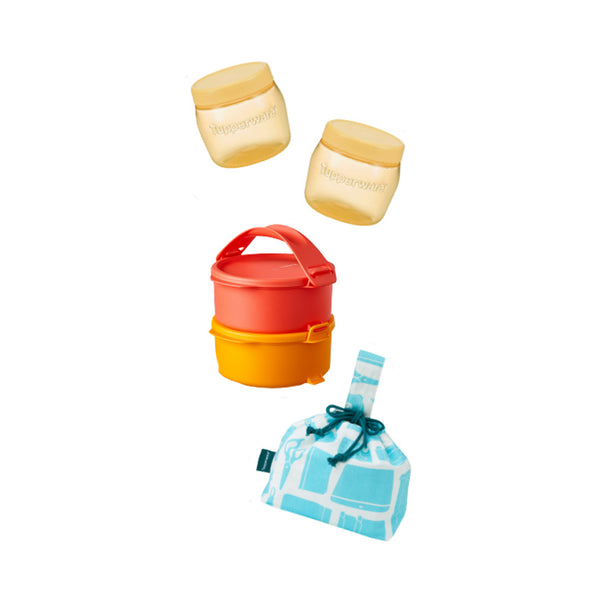 [여름 피크닉 키트] 원형 클릭 렌지 도시락 (2개), 다담자 325ML (2개), 버킷 쿨러백
